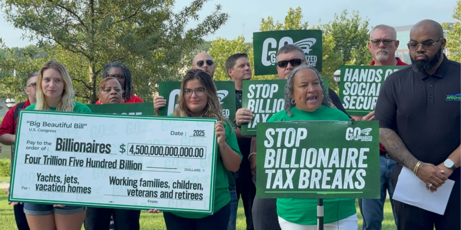 Members rally against billionaires