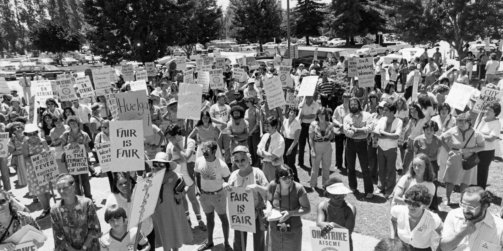 Crowd of pay equity strike