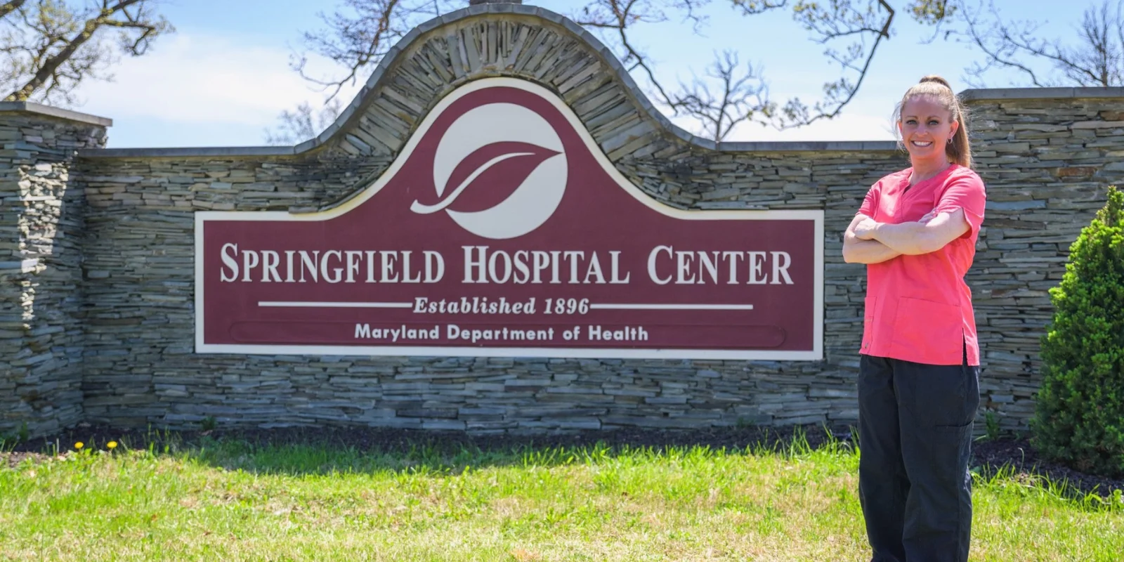Hospital center sign and nurse