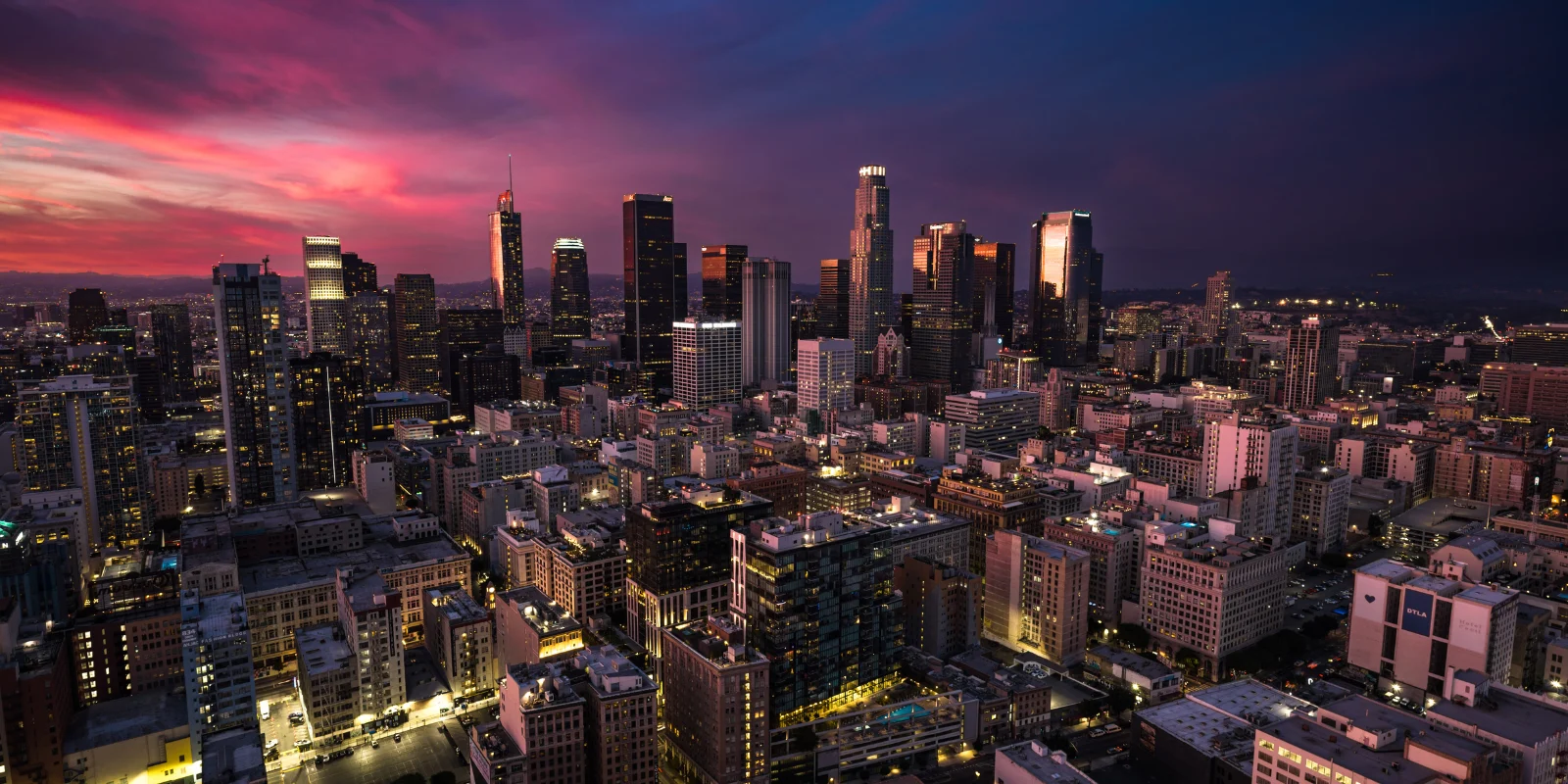 Drone shot of downtown LA